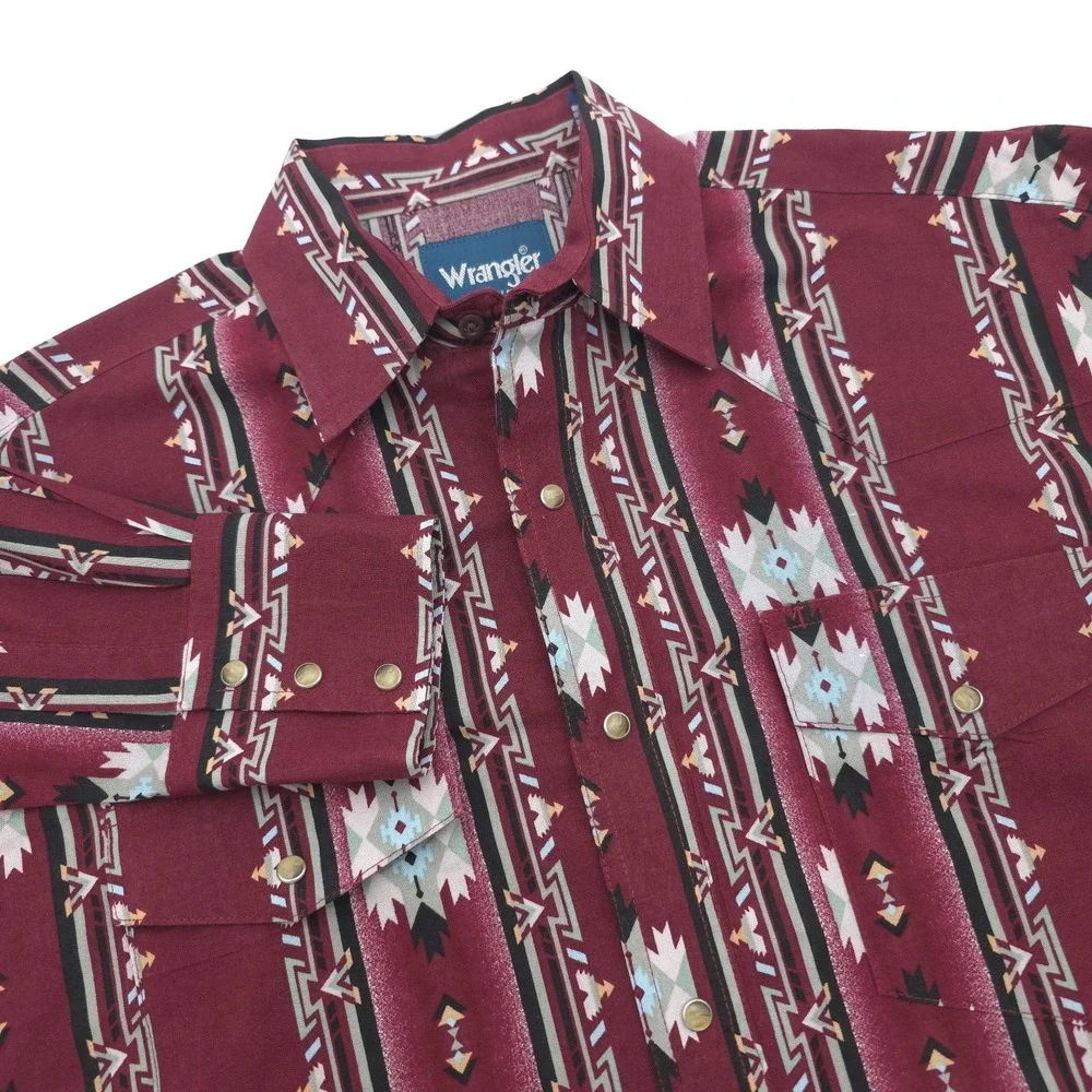 Wrangler Men's Medium Aztec Checotah Western Pearl Snap Shirt Southwestern Print